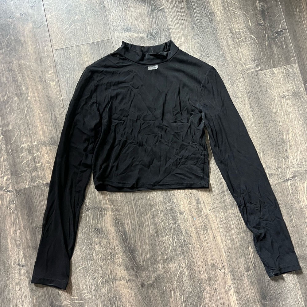 Fashion Nova Black Mesh Cropped Turtleneck